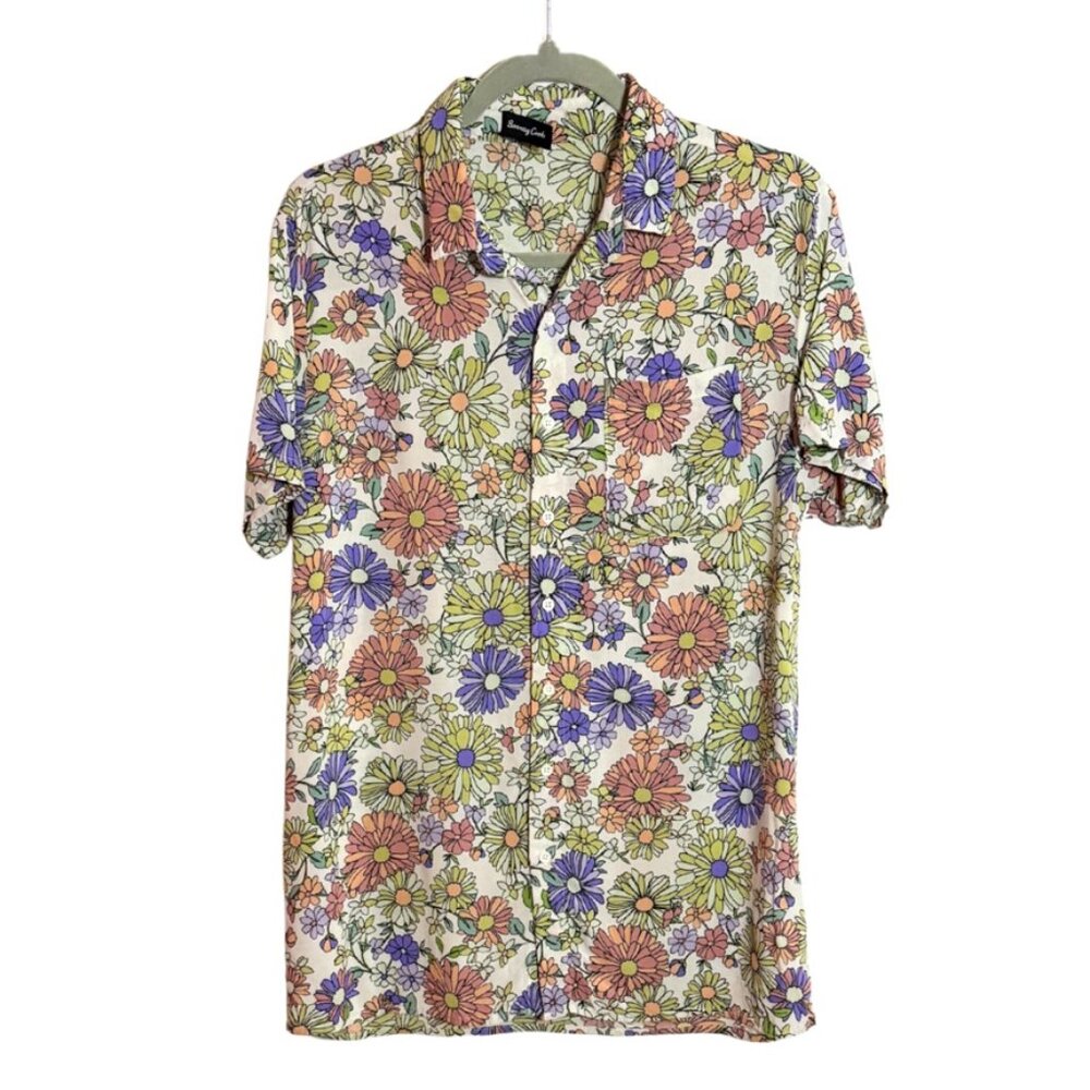 Barney Cools Floral Button Down Short Sleeve Shirt Men's Size M